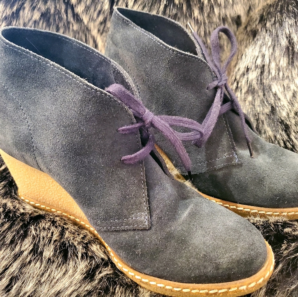 J.Crew MacAlister Black Suede Wedge Boots Size 5